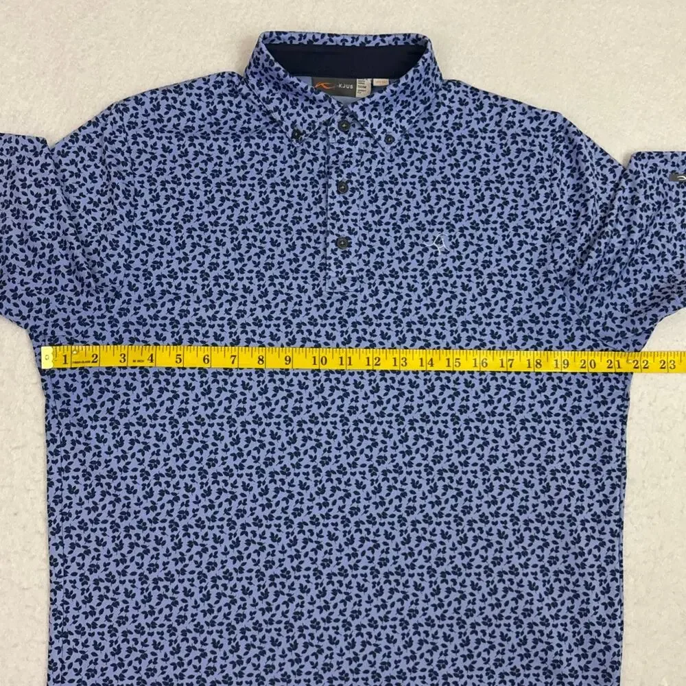 KJUS Lance Printed Polo Men’s Medium 50 Blue Floral UPF 30 Golf K00741